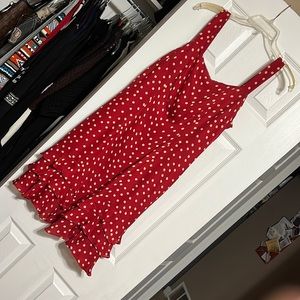 Donna Morgan summer tank dress size 10, red cream colored polkadots. 100% silk